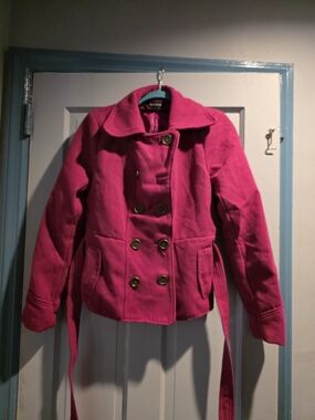 New Look Hot Pink Double-Breasted Peacoat